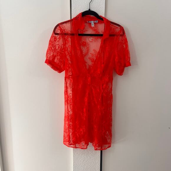 Urban Outfitters Red Lace Dress New Not Worm Layering Summer Spring Rock Large - Picture 1 of 3